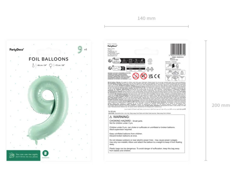 Folie Ballon Tal ''9'', 72 cm, Grøn