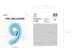 Folie Ballon Tal ''9'', 86 cm, Lyseblå