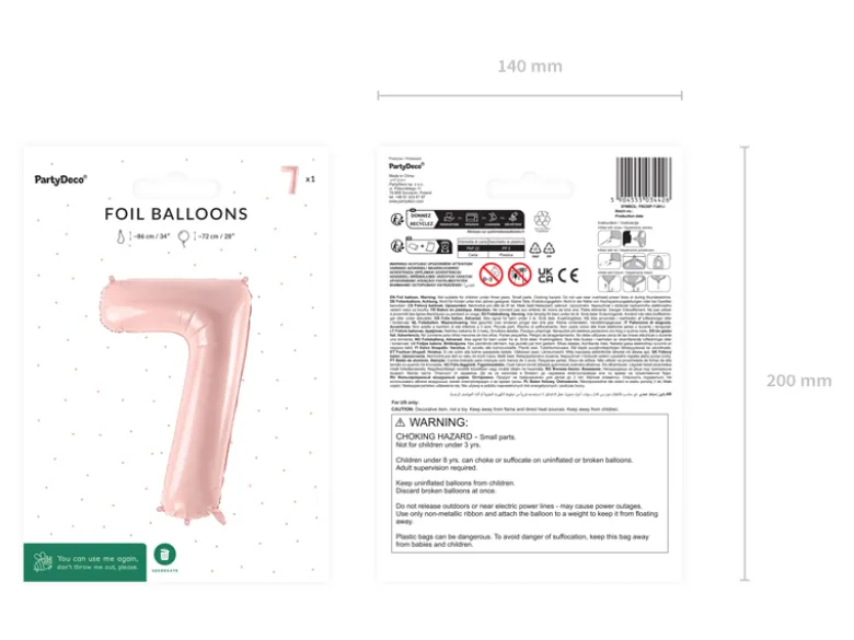 Folie Ballon Tal ''7'', 72 cm, Lyserød
