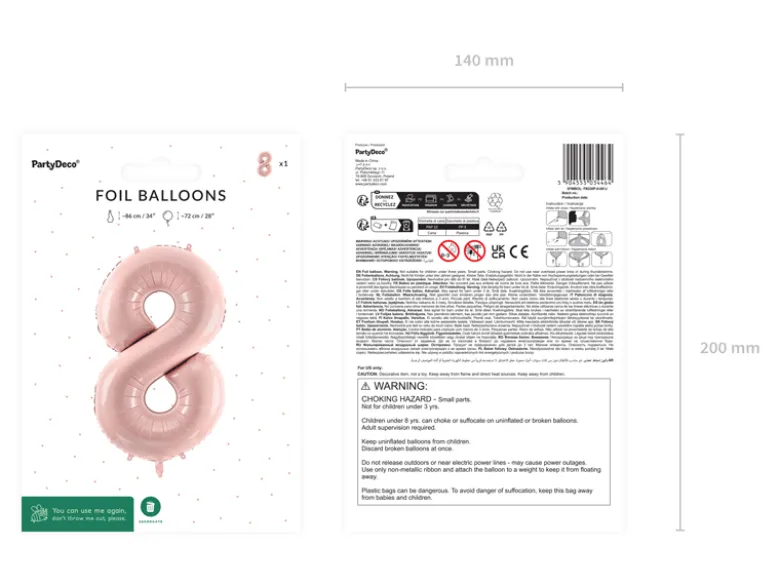 Folie Ballon Tal ''8'', 72 cm, Lyserød