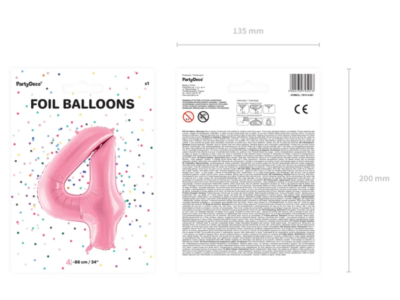 Folie Ballon Tal ''4'', 86 cm, Pink