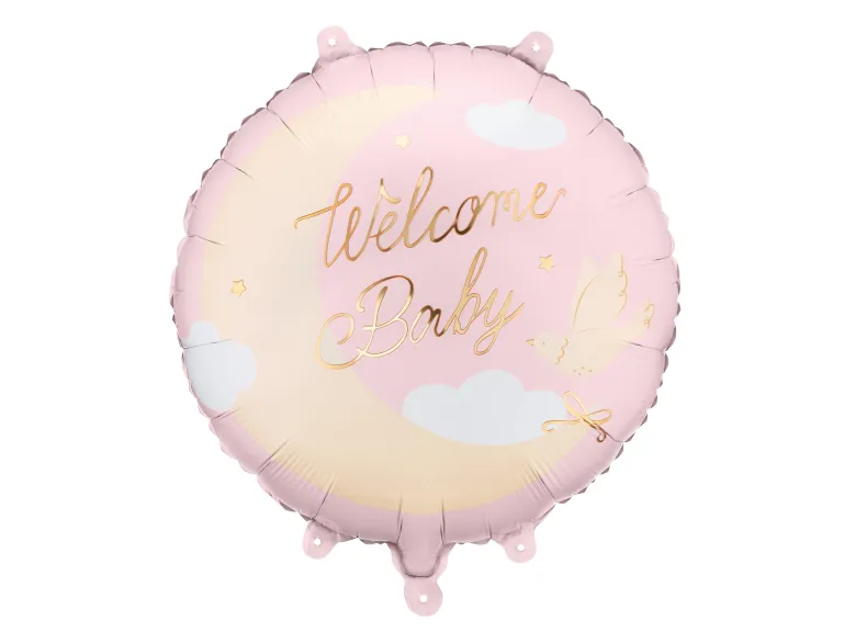 Folieballon “Welcome Baby” lyserød– 35 cm