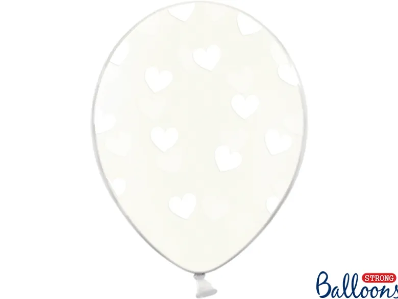 Gennemsigtige Balloner med Hvide Hjerter (30cm.)