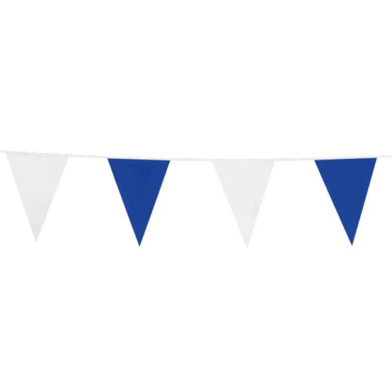 Gigantisk Flagguirlande m/Blå-Hvide Vimpler, 10M