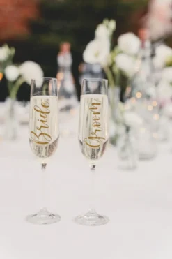 Glas Stickers ''Bride & Groom'', Guld (2 Stk.)