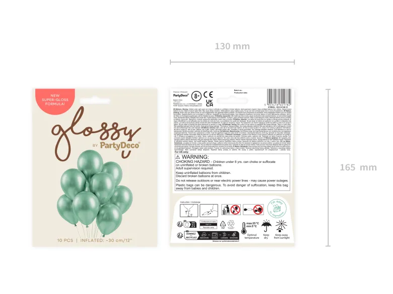 Glossy Balloner 30 cm, Grøn: 10 stk