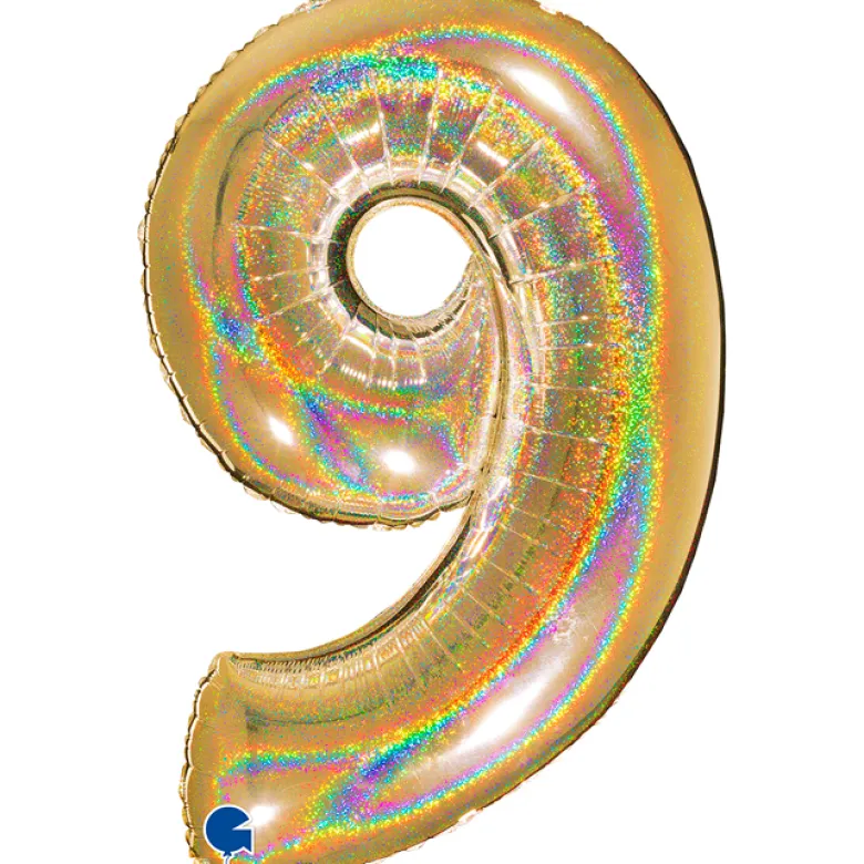 Grabo Jumbo Holografisk Guld Tal Folieballon, 9