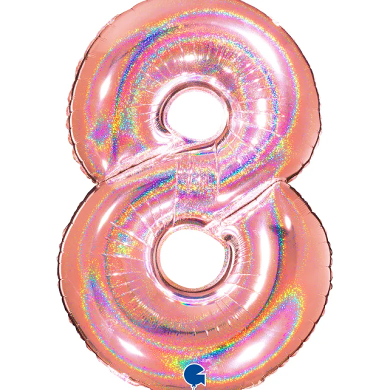 Grabo Jumbo Holografisk Rosegold Tal Folieballon, 8