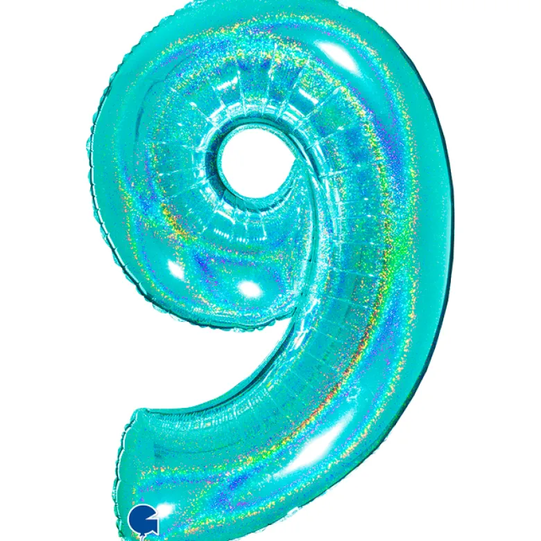 Grabo Jumbo Holografisk Teal Tal Folieballon, 9