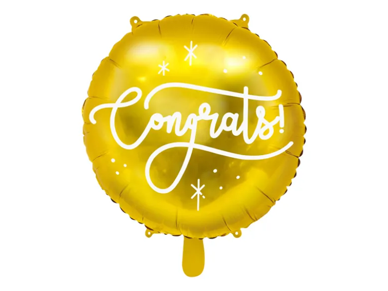 Guld Folieballon m/"Congrats!", 35 cm