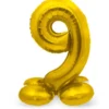 Guld Folie "9" Tal Ballon på Fødder t/Luft, 72 cm
