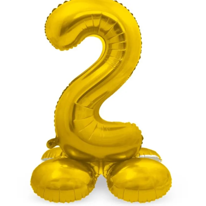 Guld Folie "2" Tal Ballon på Fødder t/Luft, 72 cm