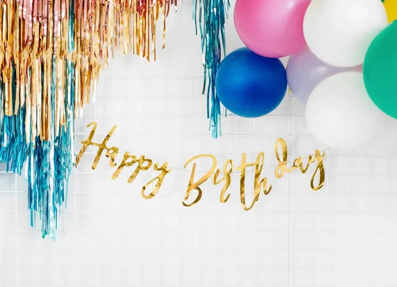 Guld Skråskrift "Happy Birthday" Banner, 62cm