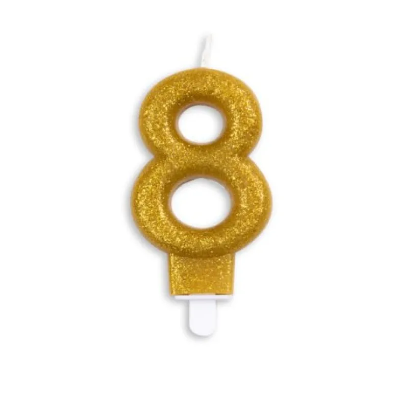 Guld Talformet Kagelys m/Glitter 7 cm - 8 Tal
