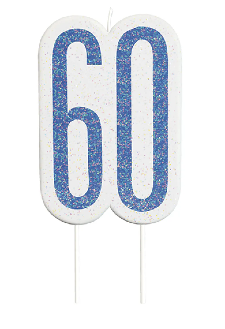 Happy BDAY Blå Glitz Kagelys - 60 År