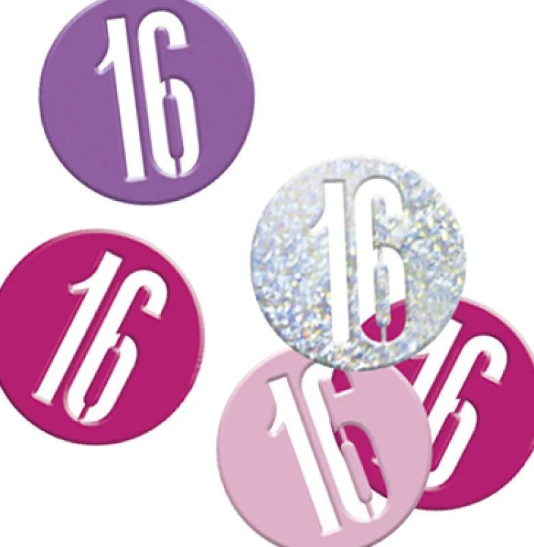 Happy BDAY Pink Glitz Konfetti - 16 År