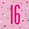 HAPPY BDAY, Pink Glitz Servietter - 16 År