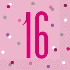 HAPPY BDAY, Pink Glitz Servietter - 16 År