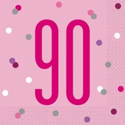 HAPPY BDAY, Pink Glitz Servietter - 90 År