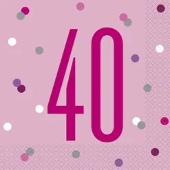 Happy BDAY, Pink Glitz Servietter - 40 År