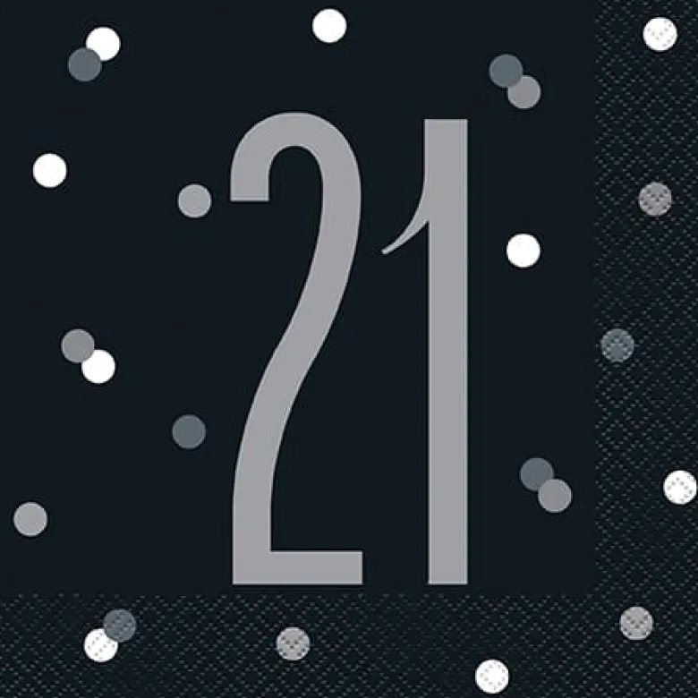 HAPPY BDAY, Sort Glitz Servietter - 21 År