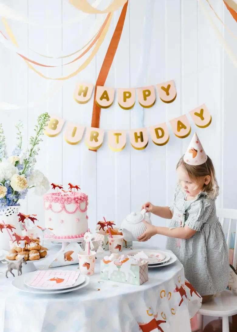 Happy Birthday Guirlande i Lyserød og Guld