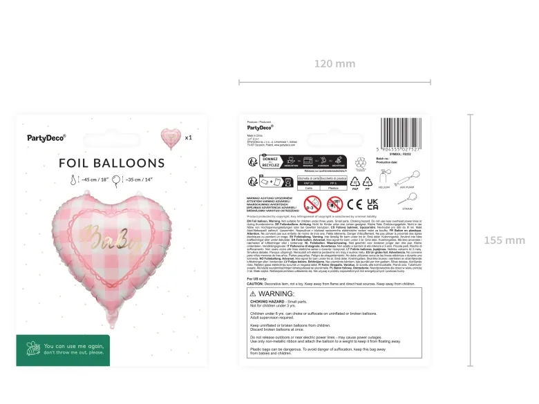 Hjerte Folieballon “Baby” lyserød– 35 cm