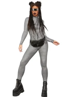 Holografisk Disco Fever Bodysuit m/Lange Ærmer & Ben