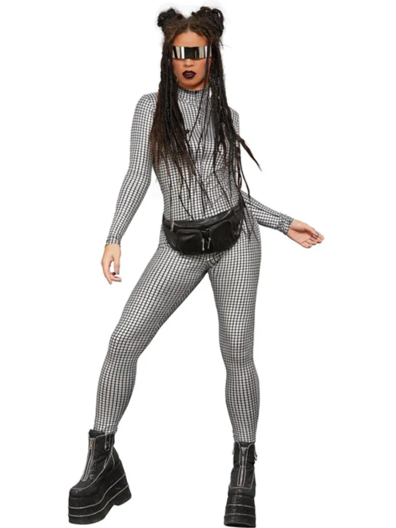 Holografisk Disco Fever Bodysuit m/Lange Ærmer & Ben