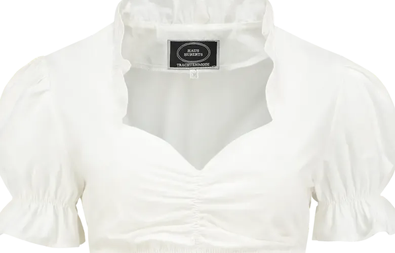Hvid Dirndl Top, 100% Bomuld (14 Størrelser)