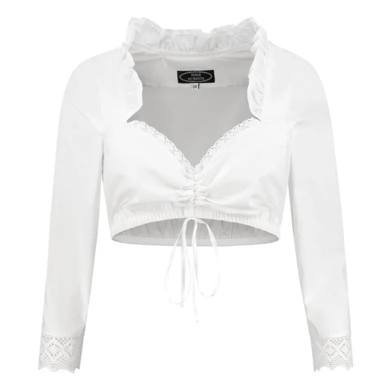 Hvid Dirndl Top m/Blonder & 3/4 Ærmer