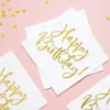Hvide og Guld "Happy Birthday" Servietter, 20 stk.