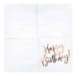 Hvide og Rosegold "Happy Birthday" Servietter, 20 stk.