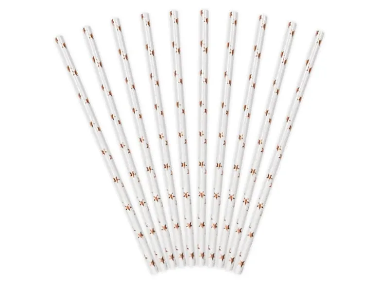 Hvide Papir Sugerør m/Rosegold Stjerner