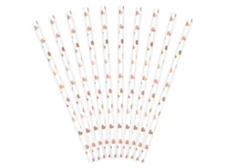 Hvide Papir Sugerør m/Rosegold Hjerter