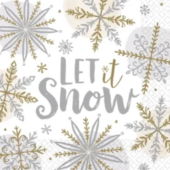 Hvide Servietter m/Juleprint "Let it Snow", 16 stk.