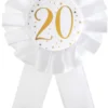 Hvid Fødselsdags Rosette m/Guld Print, 20 År