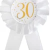 Hvid Fødselsdags Rosette m/Guld Print, 30 År