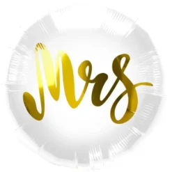 Hvid Folieballon m/Guld Skrift "Mrs", 45 cm