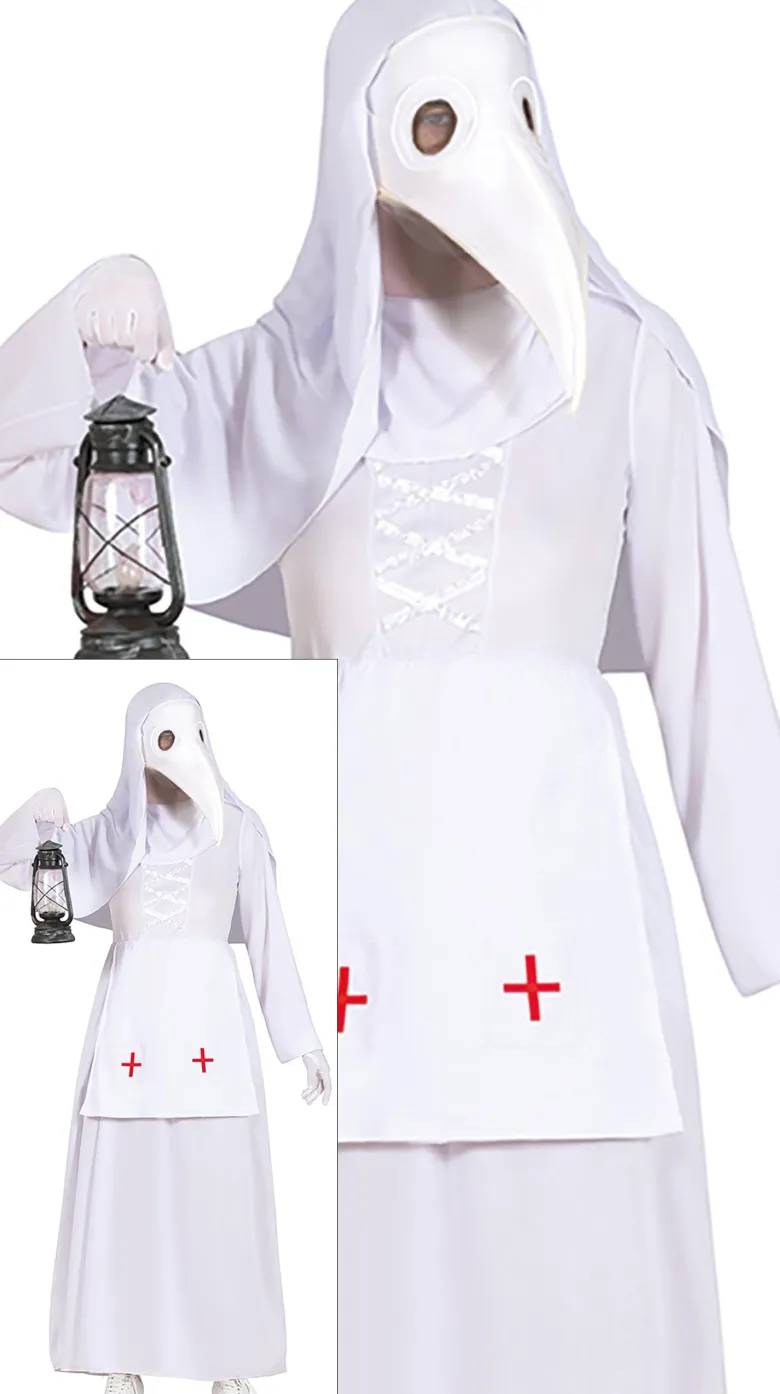 Hvid Pest Sygeplejerske Kostume