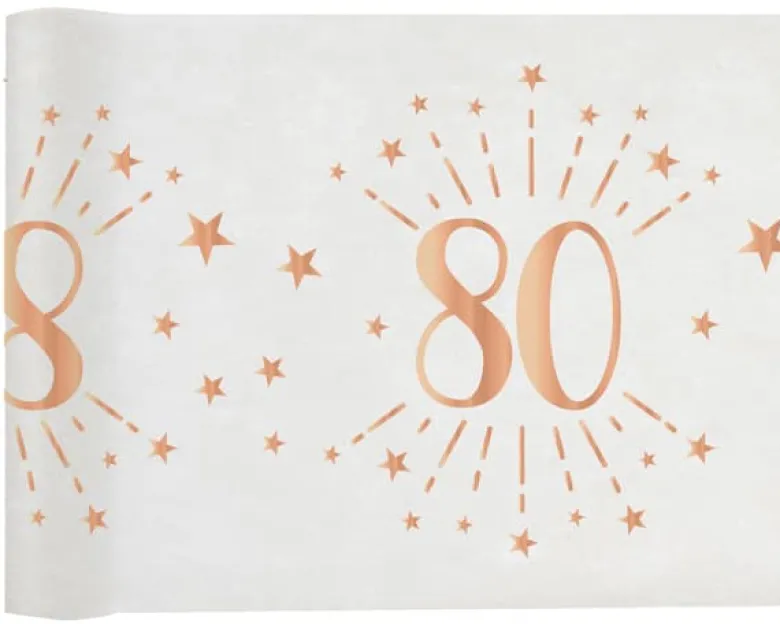 Hvid & Rosegold Fødselsdagsbordløber - 80 År