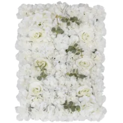 Hvid Rose Plade t/Kunstig Blomstervæg, 40 x 60 cm