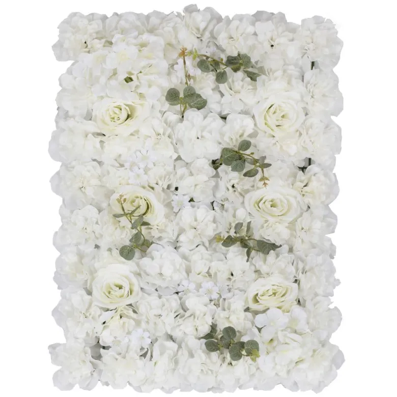 Hvid Rose Plade t/Kunstig Blomstervæg, 40 x 60 cm