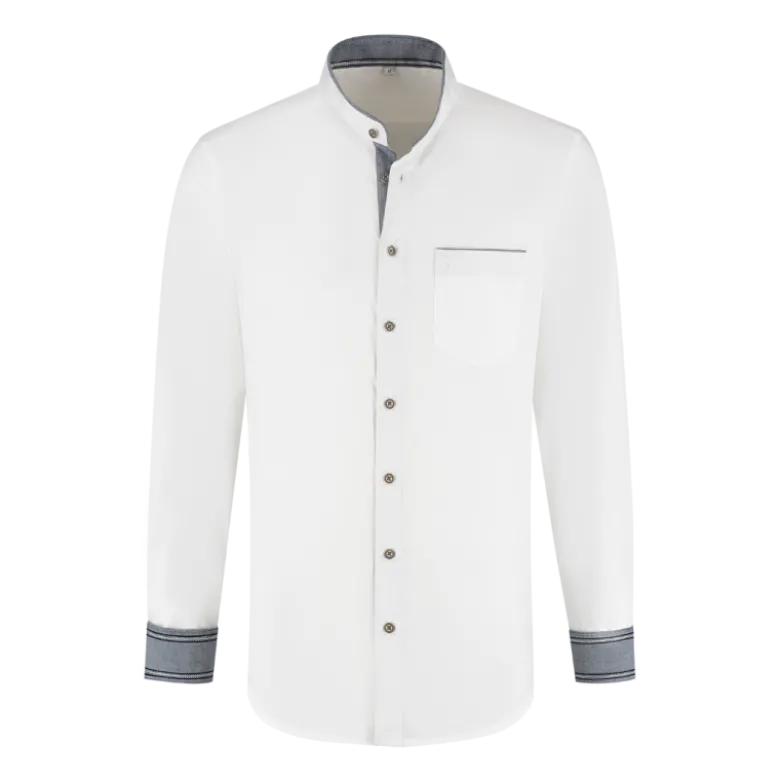 Hvid Tyrolerskjorte med Ståkrave & Denim