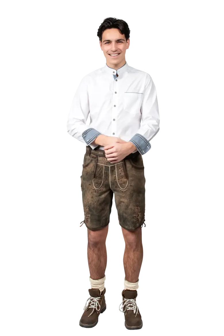 Hvid Tyrolerskjorte med Ståkrave & Denim