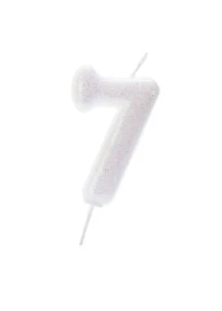 Iriscerende Hvidt Tal Kagelys m/Glitter 6.5 cm - 7