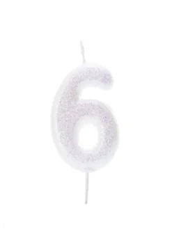 Iriscerende Hvidt Tal Kagelys m/Glitter 6.5 cm - 6