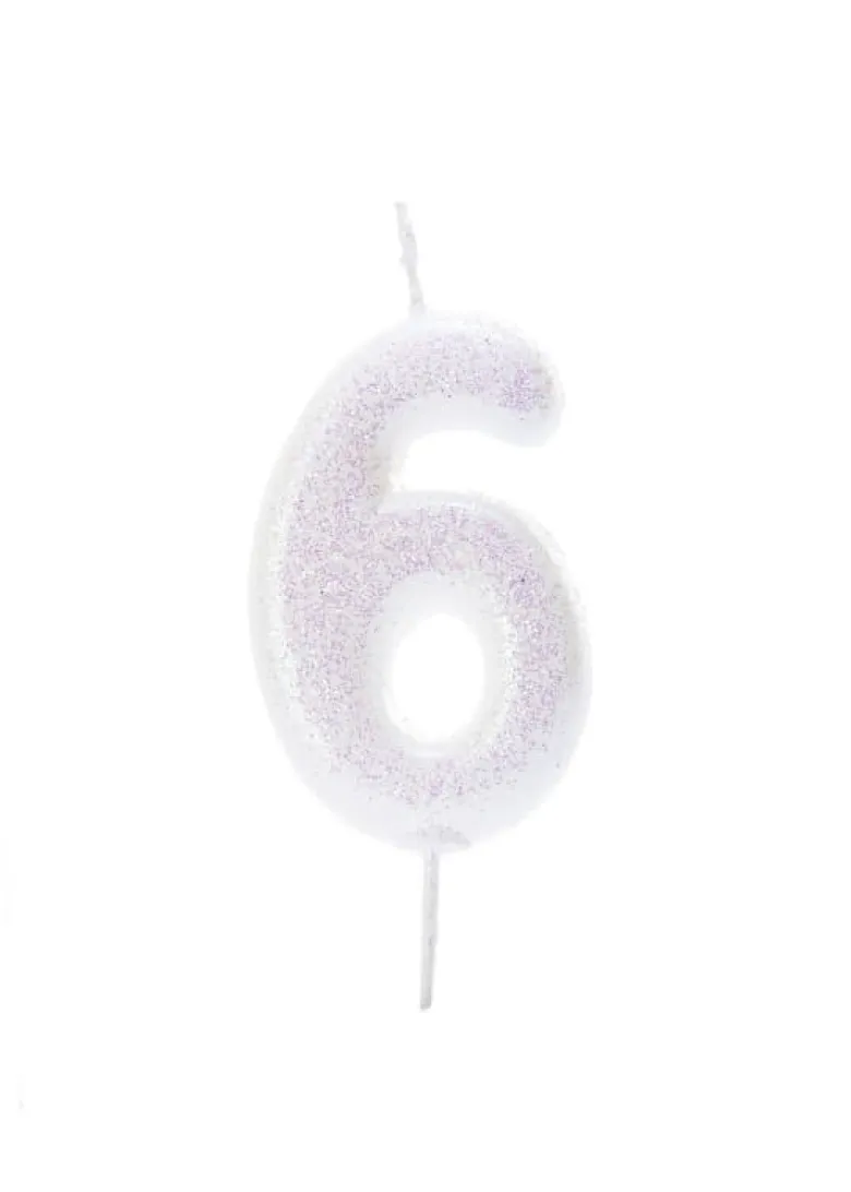 Iriscerende Hvidt Tal Kagelys m/Glitter 6.5 cm - 6