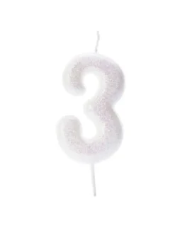 Iriscerende Hvidt Tal Kagelys m/Glitter 6.5 cm - 3