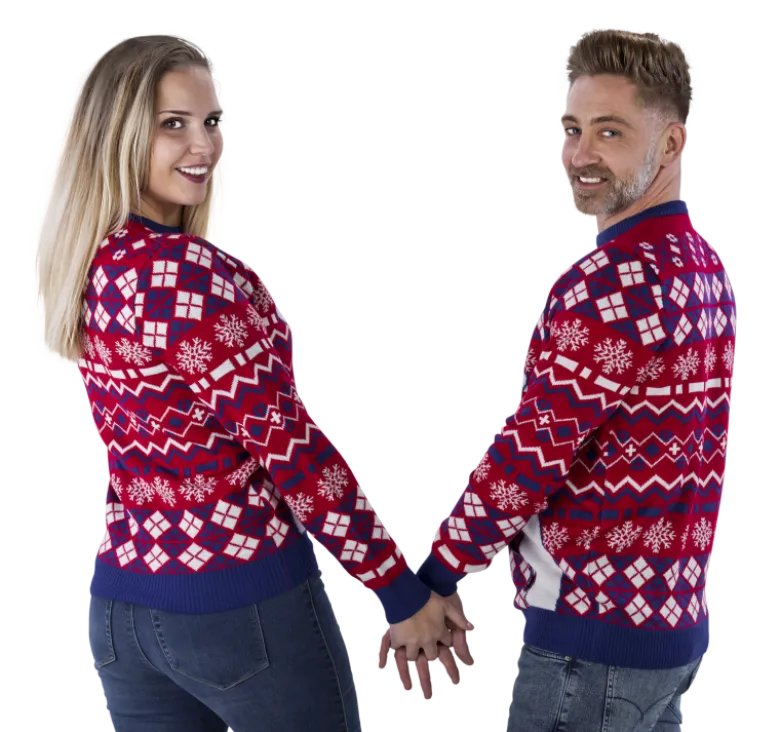 Julesweater m/Isbjørn Print i Hvid, Rød & Blå